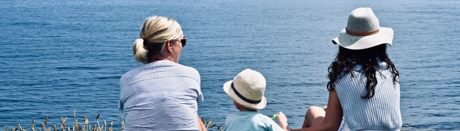 Family overlooking sunny beach